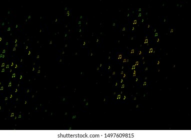 Dark Green, Yellow vector texture with musical notes. Isolated colorful music keys on abstract background. Pattern for festival leaflets.