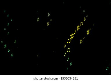 Dark Green, Yellow vector texture with musical notes. Shining illustration of colorful gradient music notes. Modern design for wallpapers.