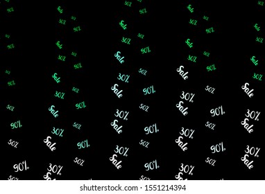 Dark Green, Yellow vector texture with selling prices 30, 50, 90 %. Shining colorful illustration with isolated selling prices. Template for season sales, shopping ads.