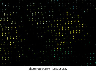 Dark Green, Yellow vector texture with financial symbols. Abstract illustration with colored financial digital symbols. Smart design for your business advert of economic, wealth.