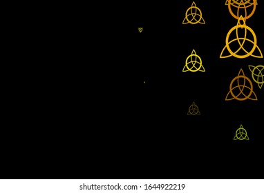 Dark Green, Yellow vector texture with religion symbols. Illustration with magical signs of spiritual power. Simple design for occult depiction.