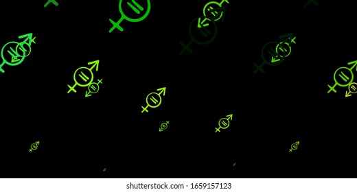 Dark Green, Yellow vector texture with women's rights symbols. Colorful illustration with gradient feminism shapes. Background for International Women’s Day.