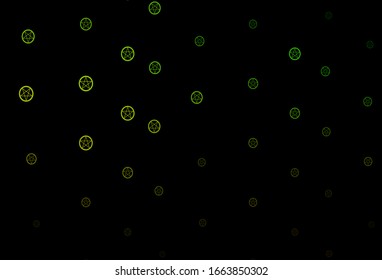 Dark Green, Yellow vector texture with religion symbols. Illustration with magical signs of spiritual power. Background for esoteric, mystic designs.