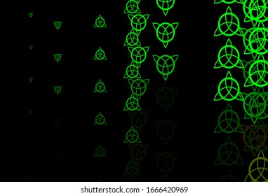 Dark Green, Yellow vector texture with religion symbols. Retro design in abstract style with witchcraft forms. Best design halloween events.