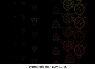 Dark Green, Yellow vector texture with religion symbols. Colorful vintage illustration with gradient alchemy shapes. Background for esoteric, mystic designs.