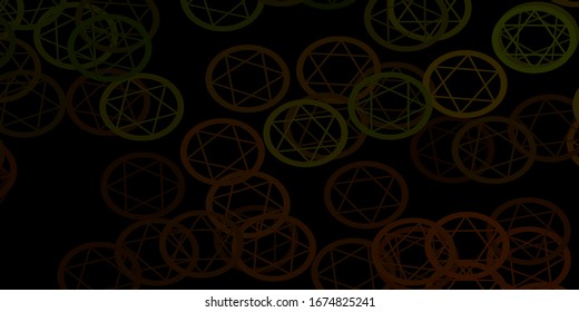 Dark Green, Yellow vector texture with religion symbols. Retro design in abstract style with witchcraft forms. Simple base for your occult design.