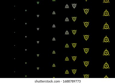 Dark Green, Yellow vector texture with religion symbols. Retro design in abstract style with witchcraft forms. Simple design for occult depiction.