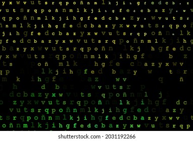Dark green, yellow vector texture with ABC characters. Modern geometrical illustration with ABC english symbols. The pattern can be used for school, grammar websites.
