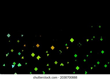 Dunkelgrüne, gelbe Vektorstruktur im Poly-Stil mit Kreise, Würfeln. Kreise, Linien, Rhombus mit buntem Farbverlauf. Muster können für Webseiten verwendet werden.