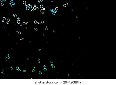 Dark green, yellow vector texture with male, female icons. Modern abstract illustration with gradient male, female signs. Simple design for TV commertials.