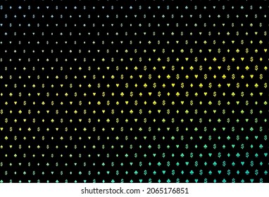 Dark green, yellow vector texture with playing cards. Colored illustration with hearts, spades, clubs, diamonds. Smart design for your business advert of casinos.