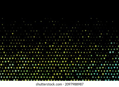 Dark green, yellow vector texture with playing cards. Blurred decorative design of hearts, spades, clubs, diamonds. Pattern for booklets, leaflets of gambling houses.