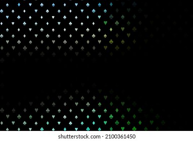 Dark green, yellow vector texture with playing cards. Colored illustration with hearts, spades, clubs, diamonds. Design for ad, poster, banner of gambling websites.