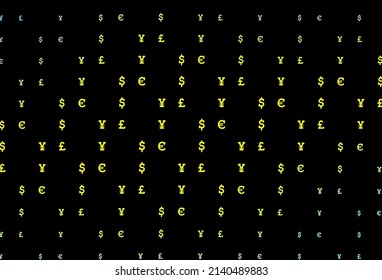 Dark green, yellow vector texture with financial symbols. Modern abstract illustration with symbols of money. The pattern can be used as ads, poster, banner for payments.