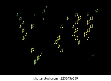 Dark Green, Yellow vector texture with musical notes. Isolated colorful music keys on abstract background. Pattern for websites of musitians.