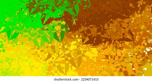 Dunkelgrüne, gelbe Vektorstruktur mit zufälligen Dreiecken. Klare abstrakte Illustration mit Dreiecksformen im modernen Stil. Landing-Page-Material.