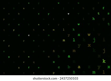 Dark green, yellow vector texture with ABC characters. Abstract illustration with colored latin alphabet. Smart design for your business advert of university.