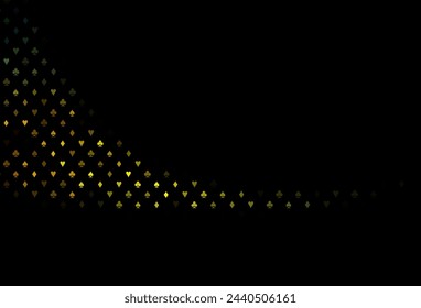 Dark green, yellow vector texture with playing cards. Blurred decorative design of hearts, spades, clubs, diamonds. Template for business cards of casinos.