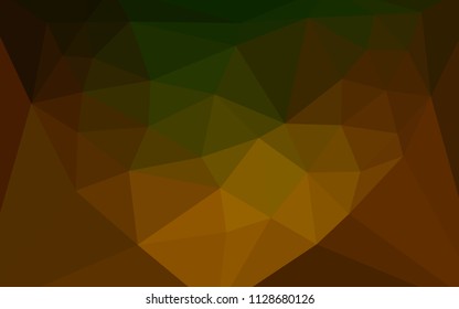 Dark Green, Yellow vector triangle mosaic texture with a heart in a centre. Triangular geometric sample with gradient.  Template for cell phone's backgrounds.