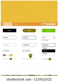 Dark Green, Yellow vector ui kit in polygonal style with circles. Colorful ui/ux kit with triangles, circles in header. This template you can use for landing pages.