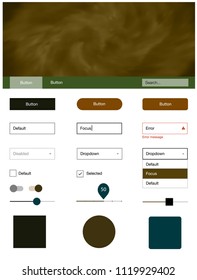 Dark Green, Yellow vector ui kit with clouds & stars. Modern Style guide with colorful gradient sky in its header. This template you can use for landing pages.
