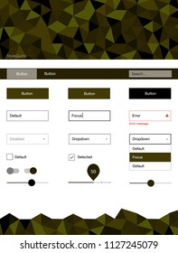 Dark Green, Yellow vector ui kit in polygonal style. Web ui kit with abstract gradient triangles in its header. Beautiful layout for websites, landing pages.
