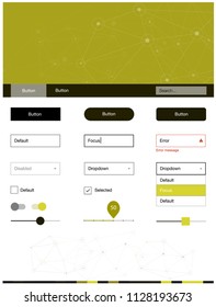 Dark Green, Yellow vector ui ux kit in triangular style with circles. Style guide with triangles, circles on abstract background. Simple colorful design for websites.