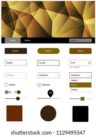 Dark Green, Yellow vector ui ux kit in triangular style. Colorful Style guide with triangles on abstract background. Beautiful layout for websites, landing pages.