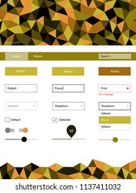 Dark Green, Yellow vector ui kit in polygonal style. Modern Style guide in polygonal style with triangles. This template you can use for landing pages.