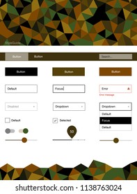 Dark Green, Yellow vector ui kit in polygonal style. Ui Ux kit with colorful polygonal background in its header. This sample is for your website.