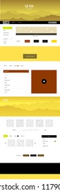 Dark Green, Yellow vector ui ux kit with hills and rocks. Simple Material Design Kit with colorful mountains in header. Template for landing pages of leisure.