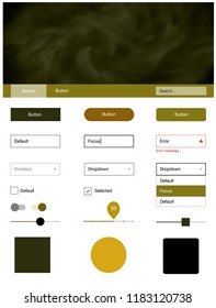 Dark Green, Yellow vector ui kit with clouds & stars. Web ui kit with abstract gradient clouds in its header. Simple colorful design for websites.