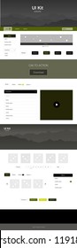 Dark Green, Yellow vector ui ux kit with hills and rocks. Modern Style guide with colorful gradient mountains in its header. Modern template for your landing page.