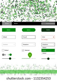 Dark Green, Yellow vector web ui kit with spheres. Modern Style guide with colorful gradient circles in its header. This template you can use for landing pages.