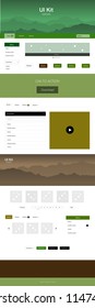 Dark Green, Yellow vector web ui kit with mountains. Colorful ui/ux kit with header consisted of hills & rocks. This sample is for your tourist website.