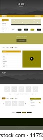 Dark Green, Yellow vector web ui kit with mountains. Colorful ui/ux kit with header consisted of hills & rocks. This sample is for your tourist website.