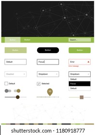 Dark Green, Yellow vector web ui kit in polygonal style with circles. Web ui kit with abstract triangles, circles in its header. This template you can use for websites.