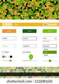 Dark Green, Yellow vector wireframe kit with dots. Modern Style guide with colorful gradient circles in its header. This sample is for your landing page.