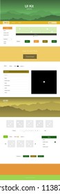 Dark Green, Yellow vector wireframe kit with nature. Beautiful ui ux kit with colorful mountains in its header. Beautiful layout for websites, landing pages.