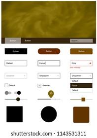 Dark Green, Yellow vector wireframe kit with galaxy stars. Modern Style guide with colorful gradient sky in its header. This sample is for your landing page.