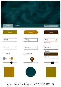 Dark Green, Yellow vector wireframe kit with galaxy stars. Modern Style guide with colorful gradient sky in its header. This sample is for your website.