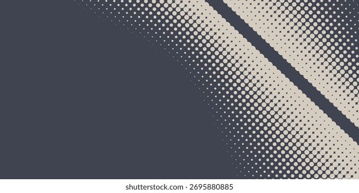 Dark grey abstract background with dynamic wavy white halftone dots pattern. Simple and modern round dots texture background design for cover, brochure, certificate, presentation and website. VOL. 3