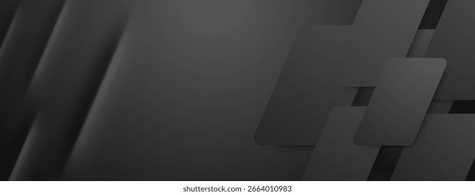 Fondo abstracto gris oscuro con rectángulos en capas y sombras suaves que crean profundidad.