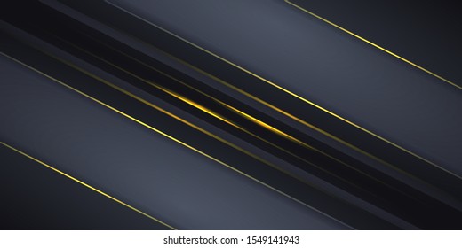 Dark grey abstract background with yellow light line. Dark luxury futuristic modern technology background. Vector illustration EPS10.