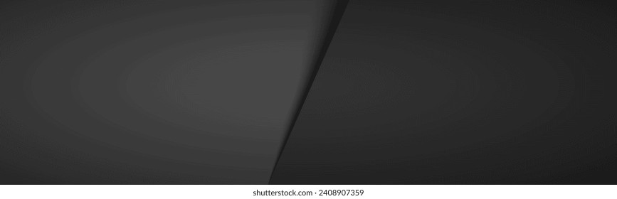 Dark grey abstract banner with black layers above each other. Modern design header for your business. Vector illustration with oblique stripes and lines