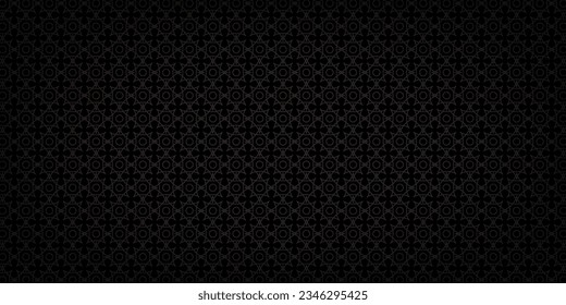 Dark grey abstract wide horizontal banner with hexagon carbon fiber grid and orange luminous lines. Technology vector background with orange neon lines