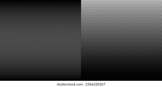 Banner horizontal amplio y oscuro de color gris oscuro con rejilla de fibra de carbono hexagonal y líneas luminosas anaranjadas. Fondo vectorial de tecnología con líneas de neón naranja