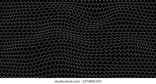 Dark grey abstract wide horizontal banner with hexagon carbon fiber grid and orange luminous lines. Technology vector background with orange neon lines