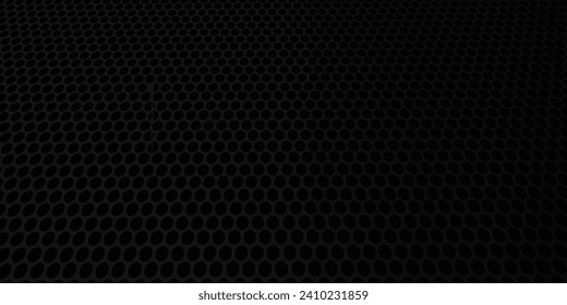 Dark grey abstract wide horizontal banner with hexagon carbon fiber grid and orange luminous lines. Technology vector background abstract