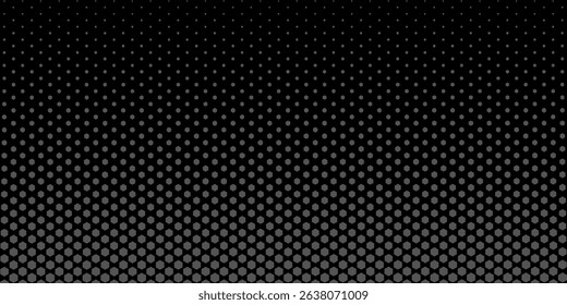 Dark grey abstract wide horizontal banner with hexagon carbon fiber grid and orange luminous lines. Technology vector background with orange neon lines eps 10